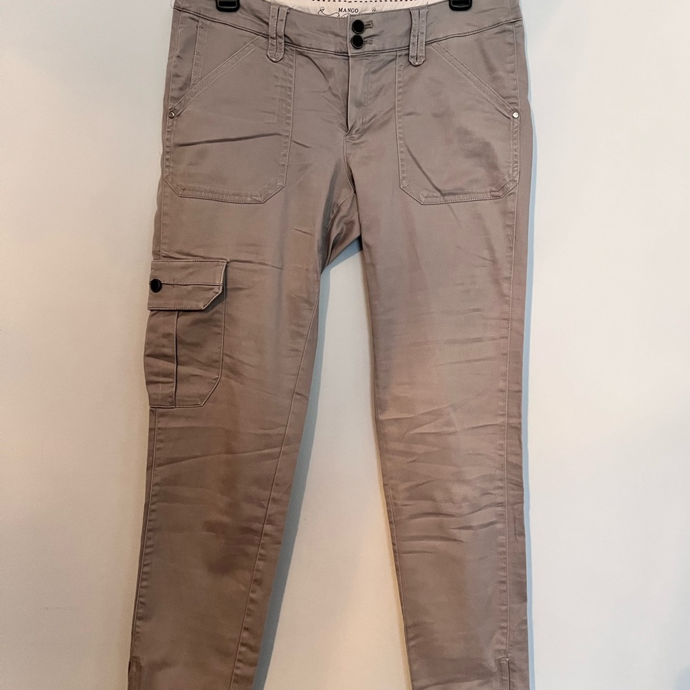 Mango Light Gray Slim Cargo Trousers with ankle zips